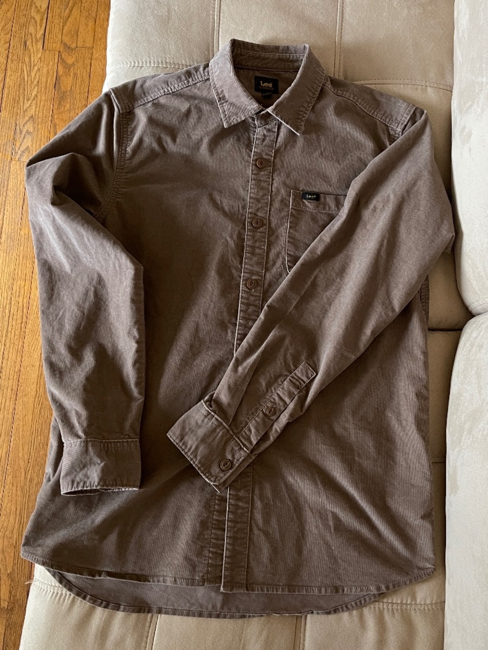 Lee Taupe Corduroy Button Down Shirt - Men's M (Oversized)